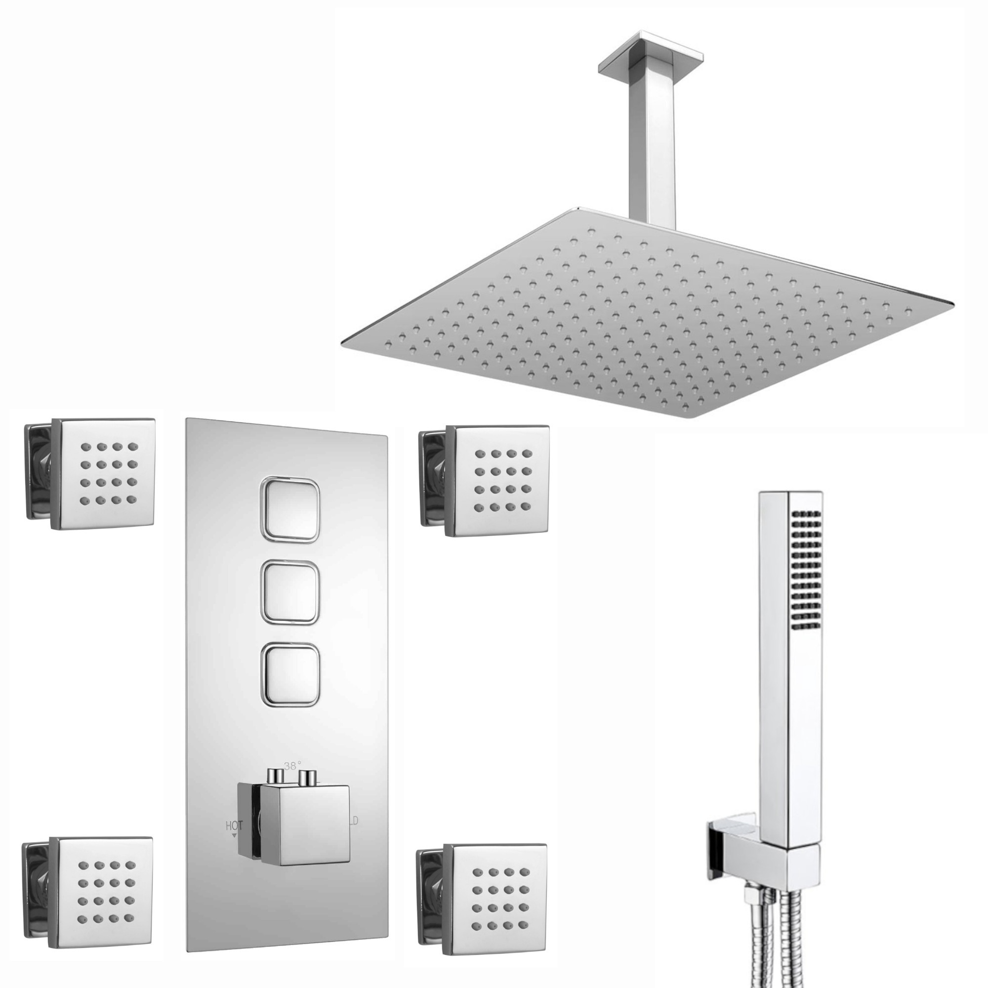 Overhead Shower Handset Kit Milan Square Concealed Chrome Brass ENKI SH0624